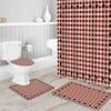 4 Piece Bathroom Mat Sets, Country Star Berry Red Buffalo Plaid Doormats Decor Shower Curtain Rugs Bath Mat Non-Slip Toilet Seat Cover Bathroom Mat view 3