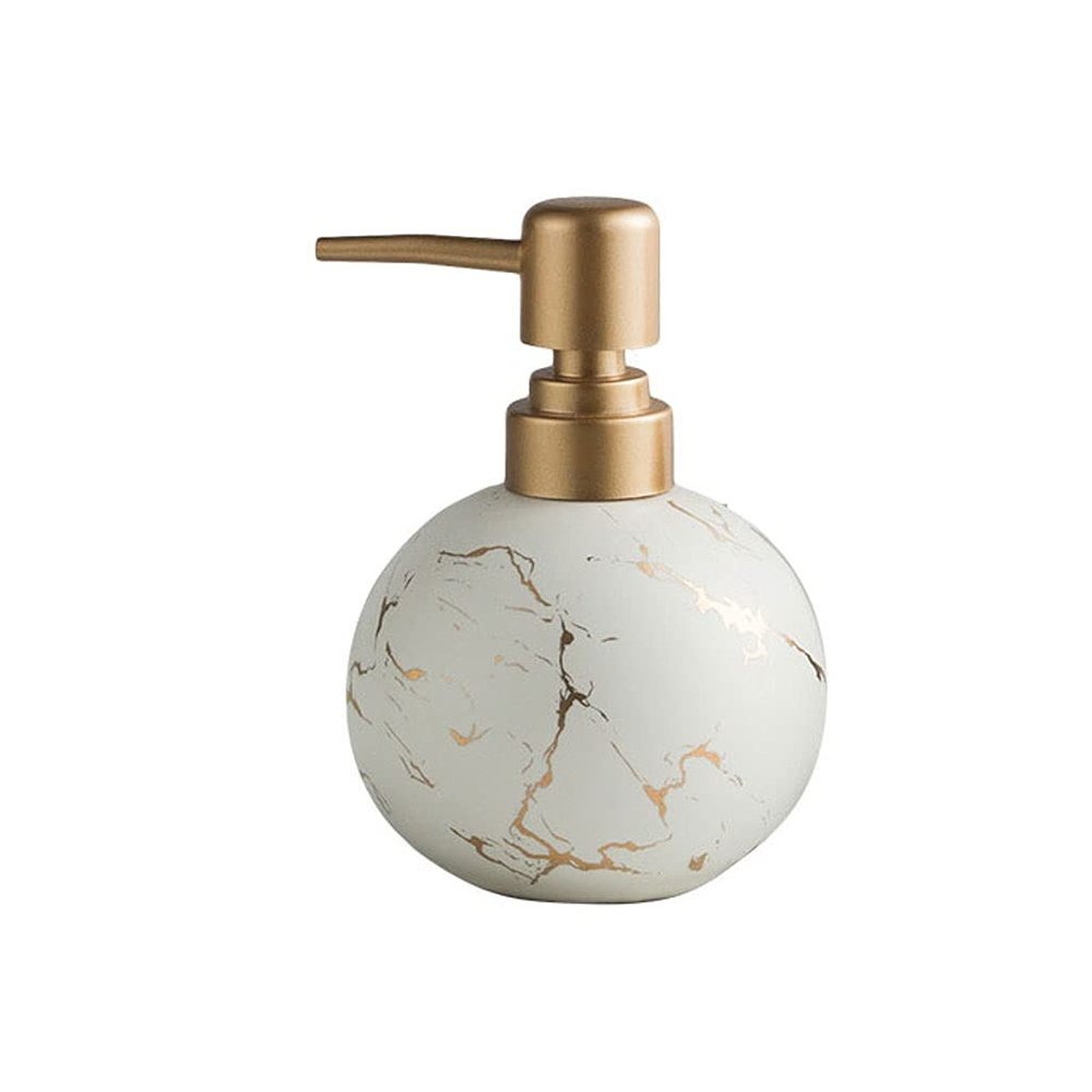 Soap Dispenser Ceramic Soap Pump Marble Pattern Lotion Bottle Bathroom Ornaments Luxury Home Bathroom Round Soap Bottle (Color : White Bottle, Size : 300ml)