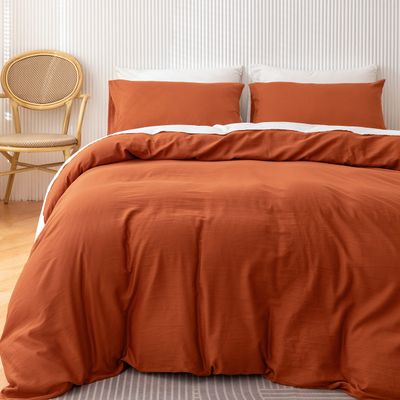 HeimenAogo Egyptian Cotton Duvet Cover Set Twin/Twin XL, Ultra Soft and Breathable Comforter Cover with Zipper Closure, High Thread Count Long Staple Cotton Blanket Cover 2pcs Burnt Orange