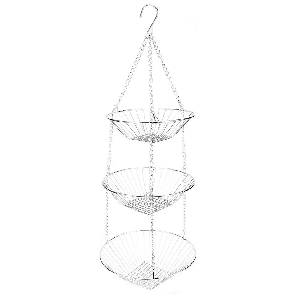 Alvinlite Fruit Basket, Stainless Steel Three-Layer Hanging Kitchen Basket Vegetable Basket Storage Rack