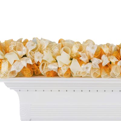 Christmas Garland for Staircase or Mantle - Swag Mantel Decor - Cream Gold Ivory