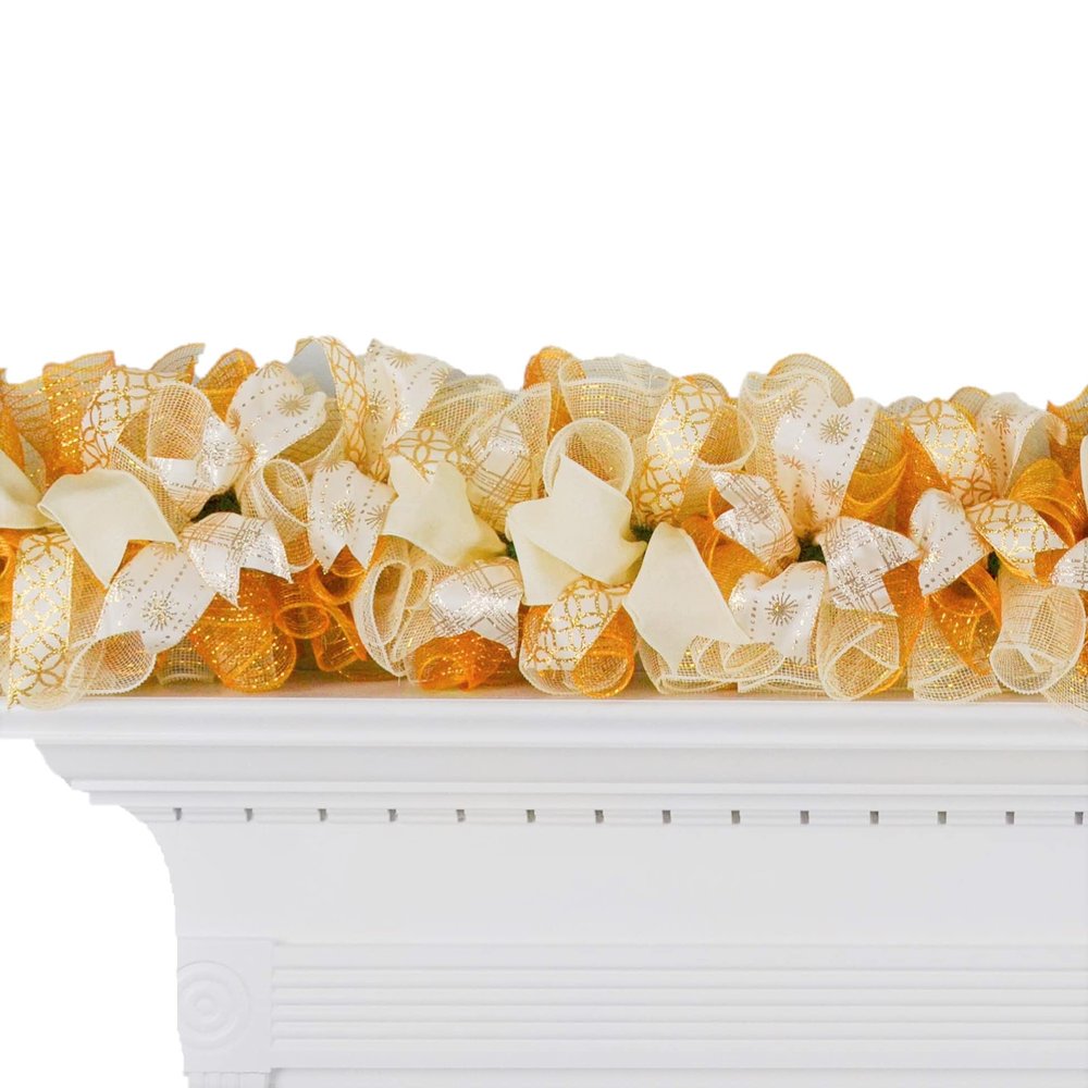 Christmas Garland for Staircase or Mantle - Swag Mantel Decor - Cream Gold Ivory