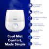 Vicks NaturalCare Cool Mist Ultrasonic Humidifier, Small Room Humidifier for Bedroom, Diffuser with Nighttime Light, Works with Vicks VapoPads, White view 2