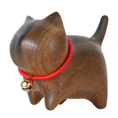 IMIKEYA Sandalwood Cat Ornament Desktop Cat Decor Pen Holder Small Carving Craft Adornment for Home Office Desk Accessories