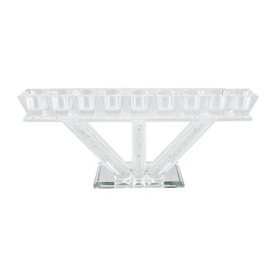 Vetrina Menorah, Mirrored Base, Crystal Glass, 9 Candle Branches, for an Elegant Celebration of Hanukkah, Silver, 6x12, Sold Individually in Gift Box