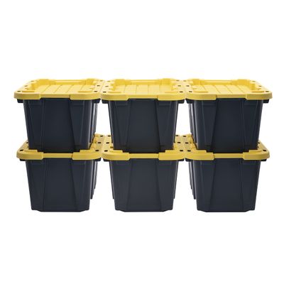 CX BLACK & YELLOW, 12-Gallon Heavy Duty Tough Storage Container & Snap-Tight Lid, (12.51H x 16.3W x 21.8D), Weather-Resistant Design and Stackable Organization Tote [6 Pack]