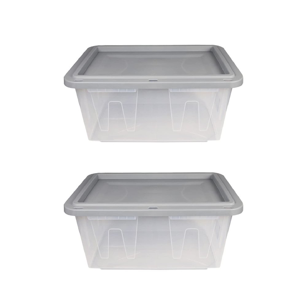 BLACK & YELLOW, 27-Gallon Heavy Duty Clear Storage Container & Snap-Tight Lid, (14.3H x 20.6W x 30.6D), Weather-Resistant, Stackable, See-Through Organization Tote [2 Pack]