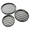 Deco 79 Mother of Pearl Handmade Chevron Tray with Slot Handles, Set of 3 24", 20", 16"W, Black view 1