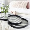 Deco 79 Mother of Pearl Handmade Chevron Tray with Slot Handles, Set of 3 24", 20", 16"W, Black view 2