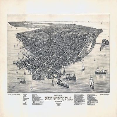 1884 Bird's Eye View Key West Island Florida USA Map Travel Vintage Poster Reproduction (20 X 30 Image Size Paper)