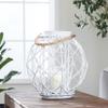 Deco 79 15 x 15 Large Woven Rattan White Lantern w/ Burlap Jute Rope Handle & Glass Insert view 1