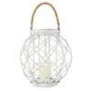 Deco 79 15 x 15 Large Woven Rattan White Lantern w/ Burlap Jute Rope Handle & Glass Insert view 2