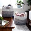 Deco 79 Polyester Handmade Ombre effect Storage Basket with Handles, Set of 2 13", 12"H, White view 1