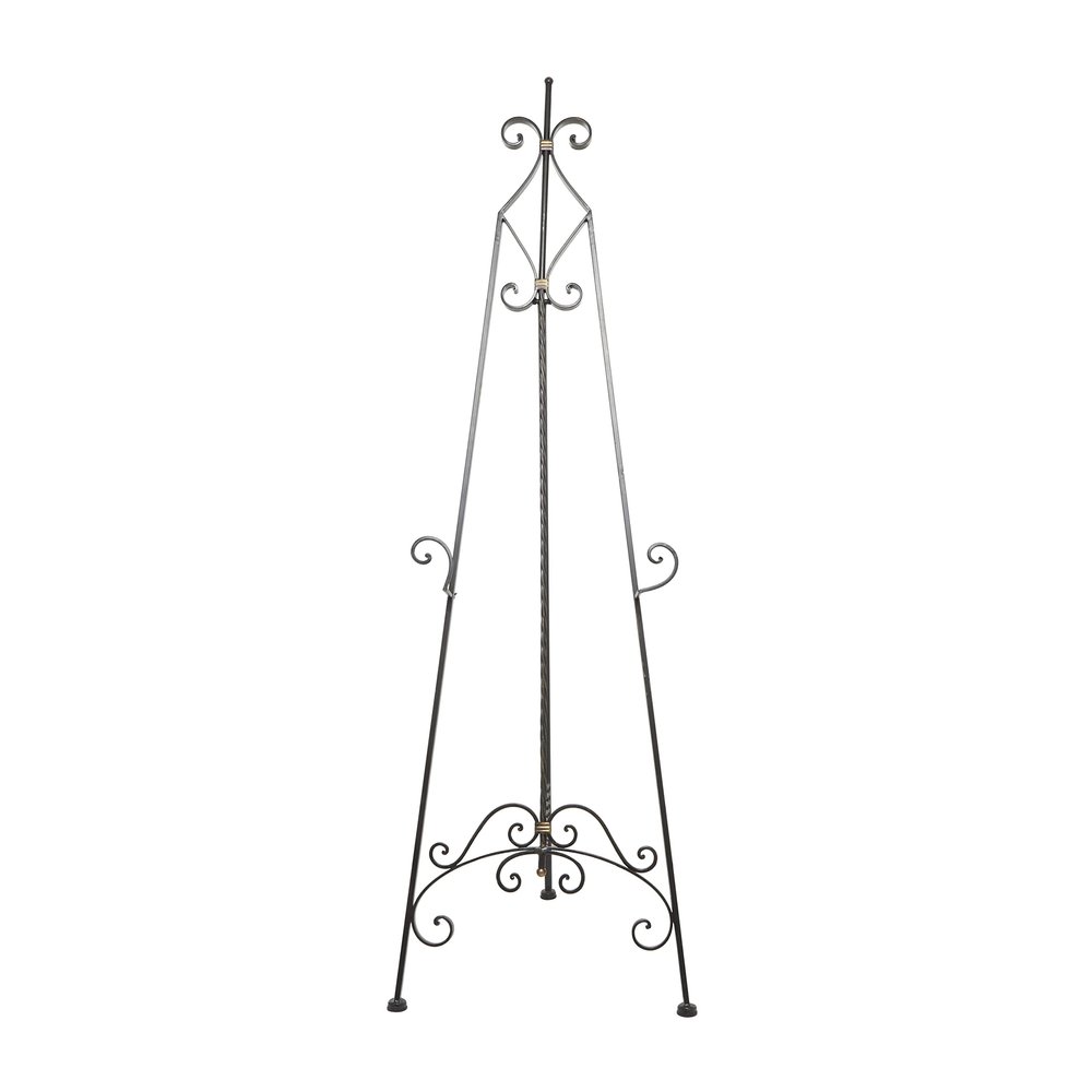 Deco 79 Metal Scroll Display Easel Tall Adjustable Floor Standing Easel with Gold Accents, Display Stand 21" x 27" x 65", Black