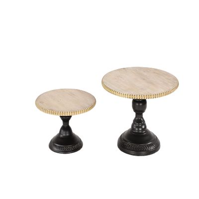 Deco 79 Rustic Wood Round Cake Stand, Set of 2 13", 11"W, Light Brown