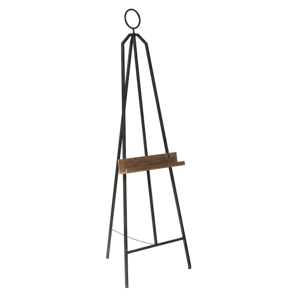 Deco 79 Metal Display Easel Large Adjustable Floor Standing Easel with Chain Support and Wood Tray, Display Stand 16' x 18' x 52', Black