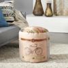 Deco 79 Canvas Round Pouf with Leather Handles, 17" x 17" x 19", Multi Colored view 2