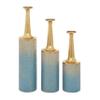 Deco 79 Metal Floral Decorative Vase Centerpiece Vases with Gold Top, Set of 3 Flower Vases for Home Decoration 27", 24", 20"H, Blue view 1