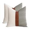 22x22 inches Pillow Covers Set of 2 Farmhouse Decor Stripe Patchwork Linen Throw Pillow Covers Modern Faux Leather Covers for Couch Sofa,Black view 1