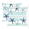 Docady Set of 2 Throw Pillow Covers Starfish Beach Navy Blue Stripes Teal Summer Coastal Nautical Hawaii Style Pillowcases Decor Cushion Cover Square 20 x 20 Inches Both Sides Print for Home Sofa view 1