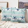 Docady Set of 2 Throw Pillow Covers Starfish Beach Navy Blue Stripes Teal Summer Coastal Nautical Hawaii Style Pillowcases Decor Cushion Cover Square 20 x 20 Inches Both Sides Print for Home Sofa view 2
