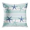 Docady Set of 2 Throw Pillow Covers Starfish Beach Navy Blue Stripes Teal Summer Coastal Nautical Hawaii Style Pillowcases Decor Cushion Cover Square 20 x 20 Inches Both Sides Print for Home Sofa view 3
