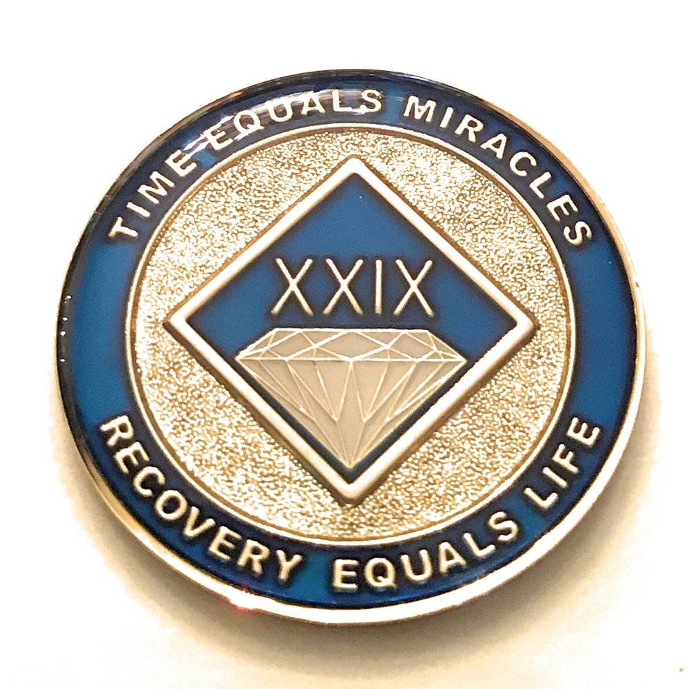 29 Year NA Blue & Gold Diamond Style Recovery, Clean, Medallion, Chip, Coin, Token
