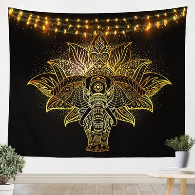 Feelyou Gold Elephant Wall Hanging Boho Mandala Tapestry Bohemian Exotic Style Wall Blanket for Boys Girls Kids Black Golden Tribal Ethnic Elephant Art for Bedroom Living Room Decor Large 59x82