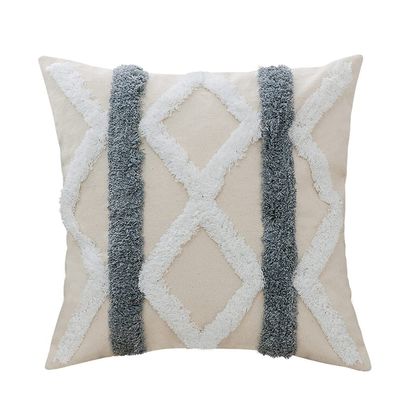 XSlive Tufted Decorative Throw Pillow Cover,Boho Geometric Woven Cotton Cushion Cover Square Accent Pillowcase for Sofa Couch Bedroom (Grey,18" x 18")