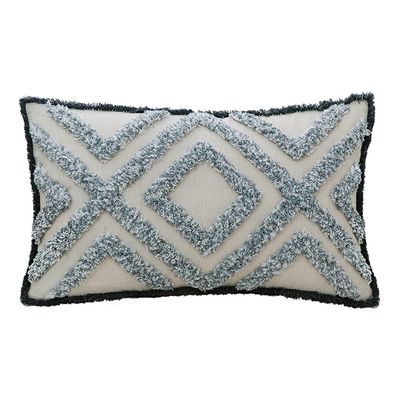 XSlive Tufted Decorative Throw Pillow Cover,Boho Geometric Woven Cotton Cushion Cover Rectangle Lumbar Pillowcase for Sofa Couch Bedroom (Grey White,12" x 20")