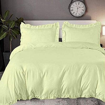 100% Organic Cotton Edge Ruffle Duvet Cover Set with Zipper Closure and Corner Ties, Oversized King Size Ivory Solid, 600 TC Ultra Soft Luxury 1 Duvet Cover with 4 Pillow Protector (5 PC)