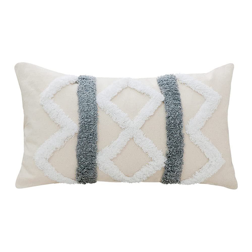 XSlive Tufted Decorative Throw Pillow Cover,Boho Geometric Woven Cotton Cushion Cover Rectangle Lumbar Pillowcase for Sofa Couch Bedroom (Grey,12" x 20")