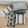 XSlive Tufted Decorative Throw Pillow Cover,Boho Geometric Woven Cotton Cushion Cover Rectangle Lumbar Pillowcase for Sofa Couch Bedroom (Grey,12" x 20") view 3