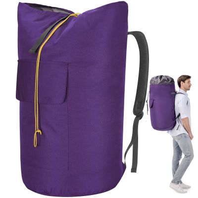 Backpack Laundry Bag, 115L Heavy Duty Extra Large College Laundry Backpack, Dirty Clothes Bag with Shoulder Straps, Laundry Hamper Bag with Drawstring Closure for College Dorm, Apartment Purple