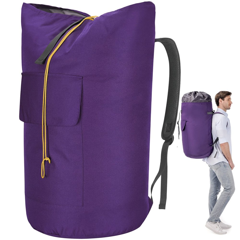 Backpack Laundry Bag, 115L Heavy Duty Extra Large College Laundry Backpack, Dirty Clothes Bag with Shoulder Straps, Laundry Hamper Bag with Drawstring Closure for College Dorm, Apartment Purple