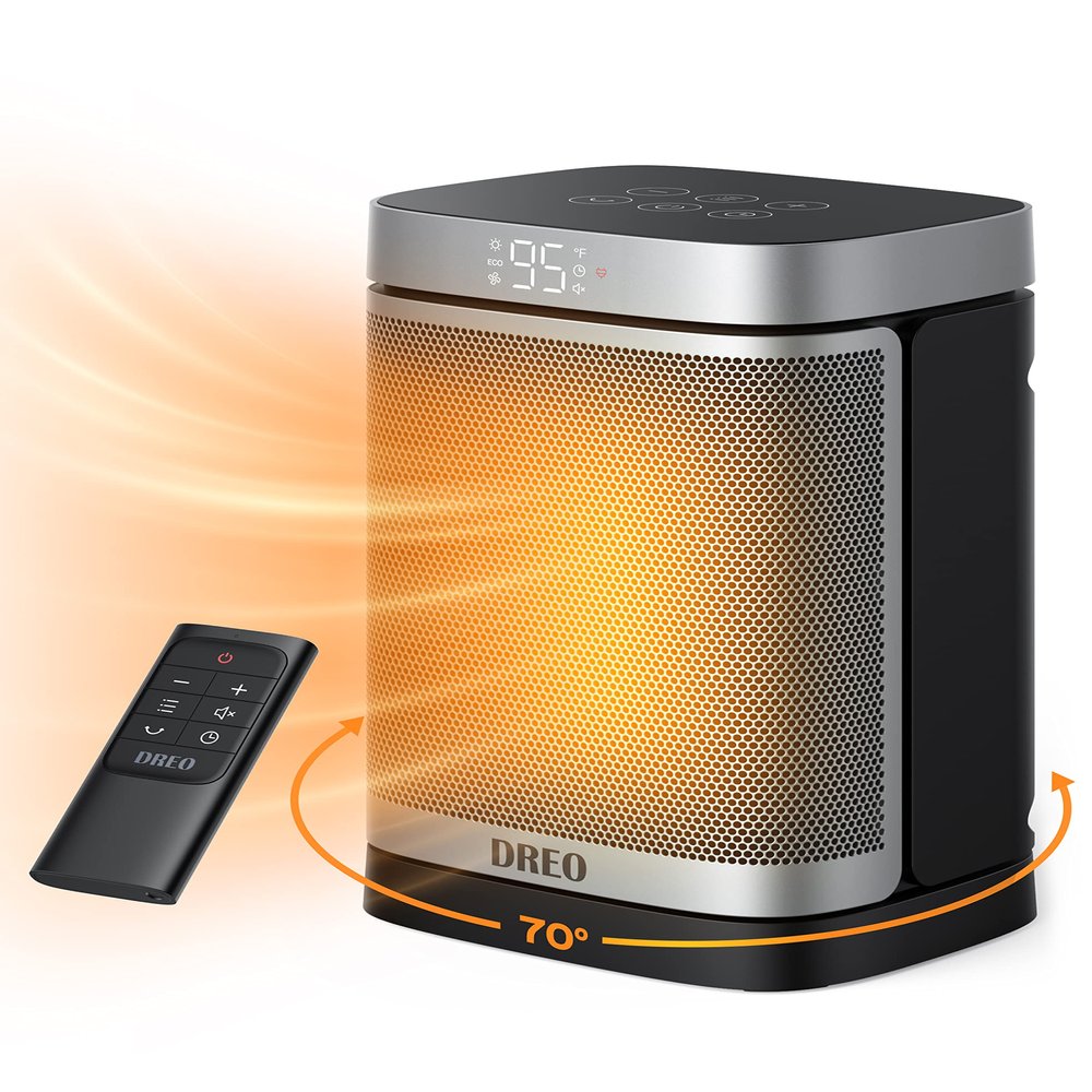 DREO Space Heater, 1500W Portable Electric Heaters for Indoor Use, PTC Ceramic Heater for Office with Remote, Thermostat, 70Oscillation, 12H Timer, 5 Modes, Safe Quiet Room Heater for Bedroom