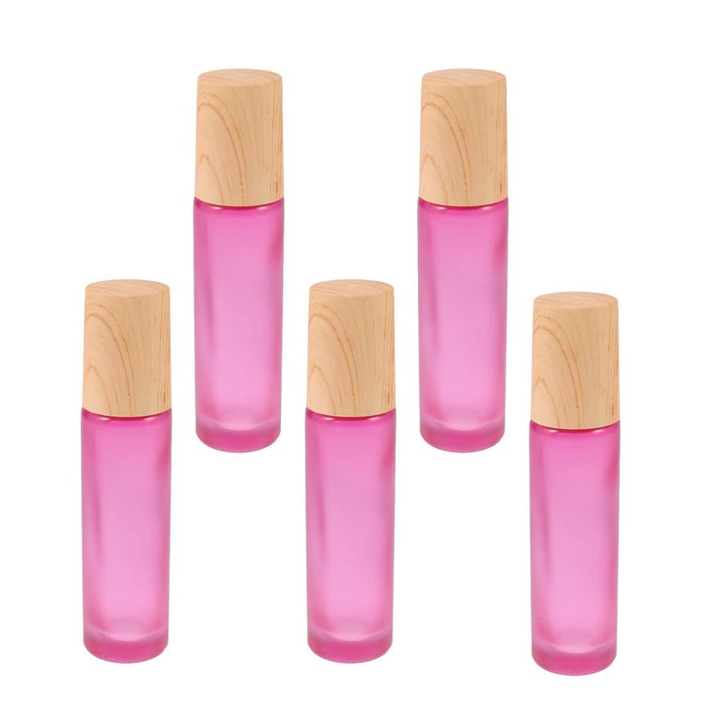 SOLUSTRE 5pcs Mini Travel Bottles Glass Rollerball Bottles Wooden Lid Essential Oil Perfume Storage Container