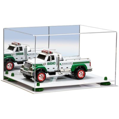 Better Display Cases Acrylic Versatile Display Case Display Case - Medium Square Box with Mirror Case, Green Risers and White Base 15.25" x 12" x 9" (V13/A082)