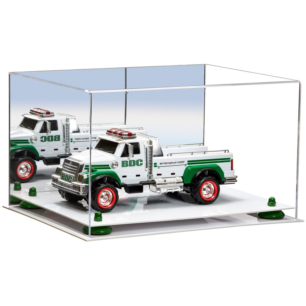 Better Display Cases Acrylic Versatile Display Case Display Case - Medium Square Box with Mirror Case, Green Risers and White Base 15.25" x 12" x 9" (V13/A082)