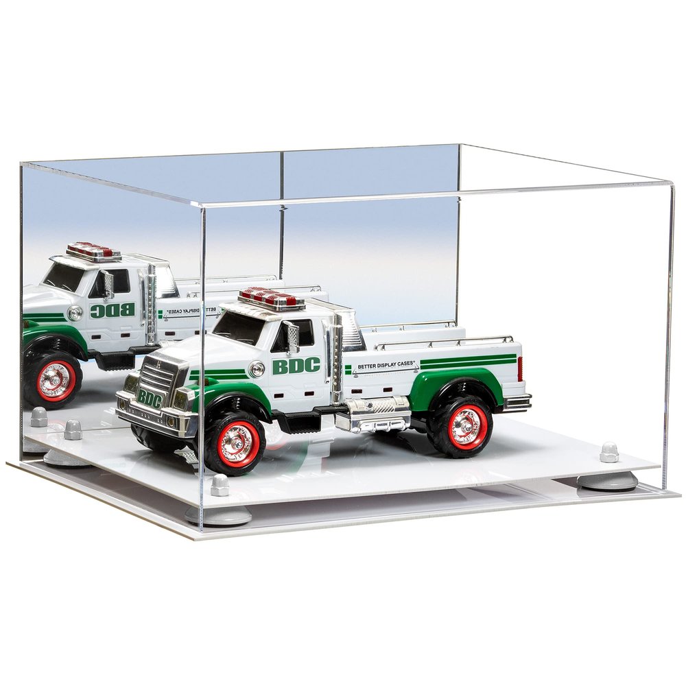 Better Display Cases Acrylic Versatile Display Case Display Case - Medium Square Box with Mirror Case, White Risers and White Base 15.25" x 12" x 9" (V13/A082)