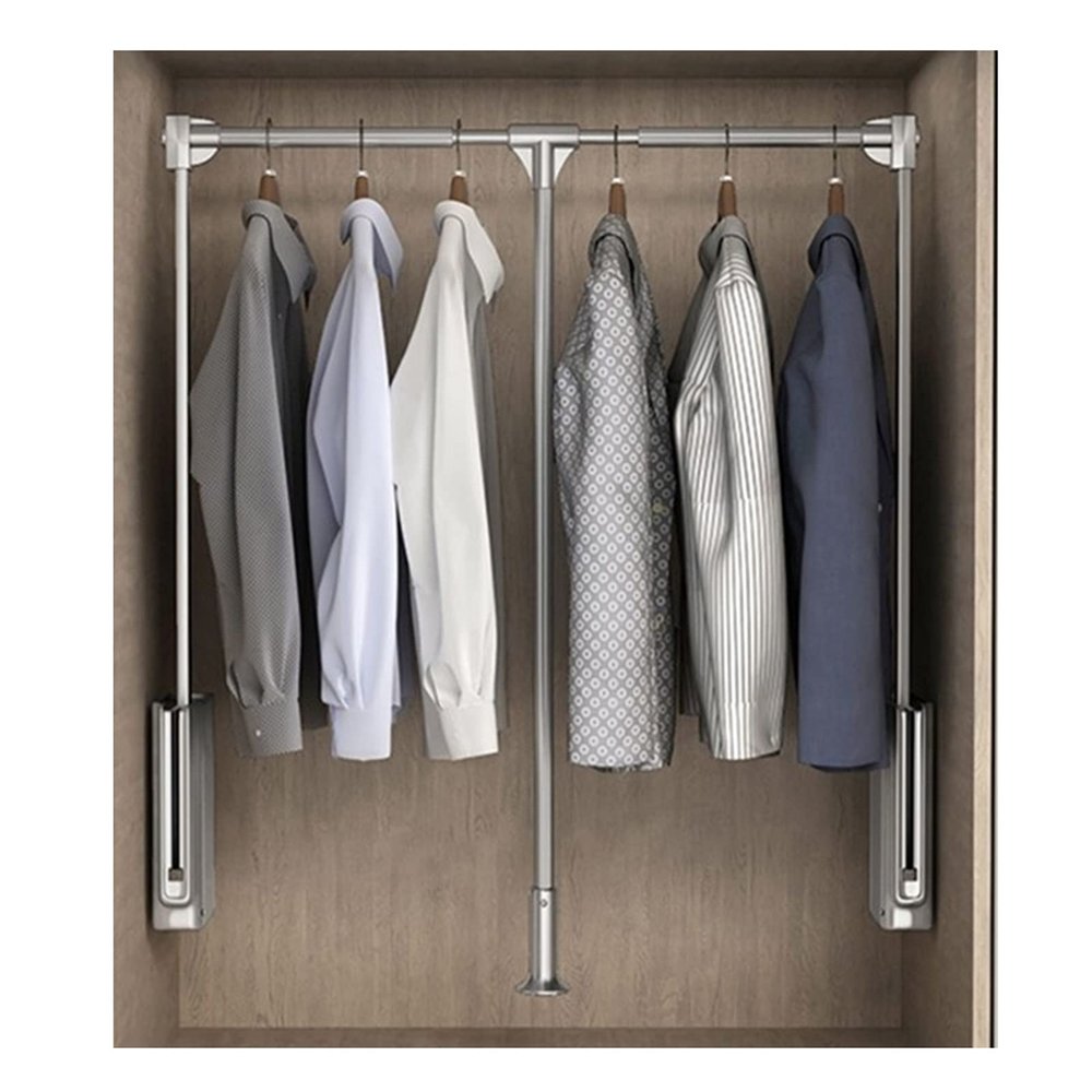 Drop-Down Wardrobe Hanging Rail, Adjustable Wall-Mounted Wardrobe Slide Rail Soft Reset, Adjustable Wardrobe Pull Rod Wardrobe Lifter Storage Rack, Load-Bearing 35kg (Size : 660-890mm)