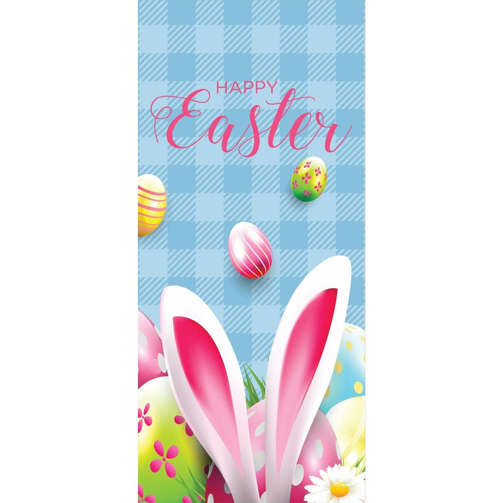 36" x 80" Blue and Pink Bunny Ears Easter Front Door Banner