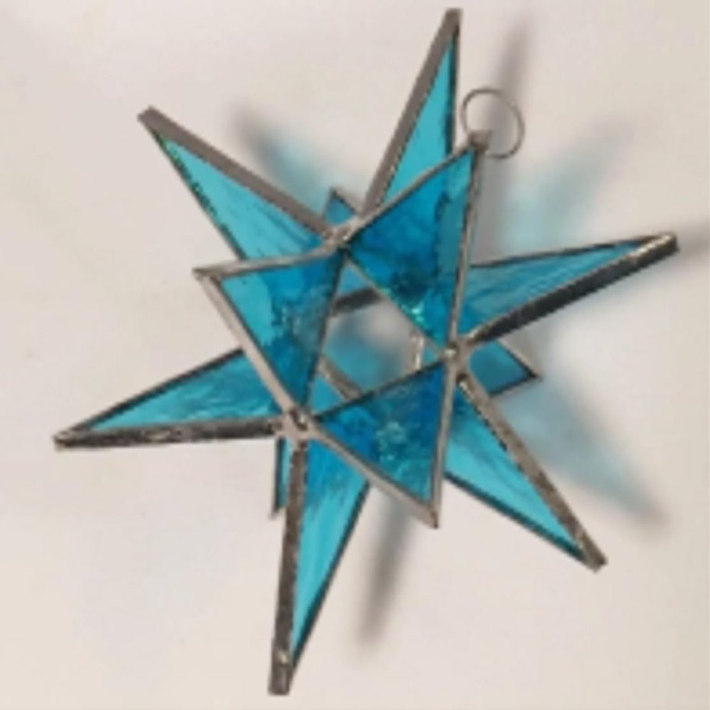Thaisan7 Stained Glass Moravian Light Blue Stars Iridescent Valentines Christmas Ornament Gift 4" Dia.x Pack of 2