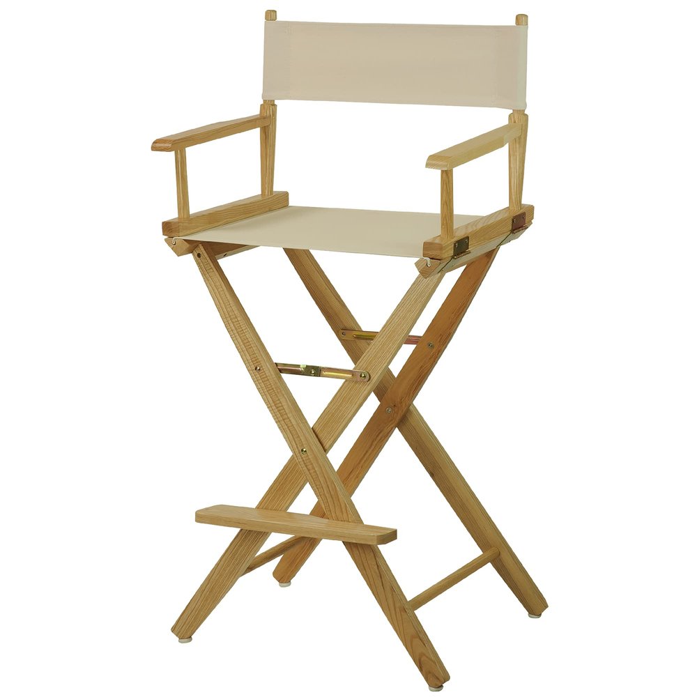 American Trails Extra-Wide Premium Directors Chair 30" H Bar Height Natural Frame Natural Canvas