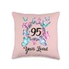 95 Year old birthday years loved for woman floral pattern Throw Pillow view 1