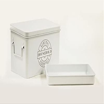 AQ Organizational Divided Metal Tin Caddy with Hinged Lid & Removable Tray, Storage Box for First Aid, Medicine and Pharmacy Items, Crafting and Sewing Supplies, Tools - Matte White & Grey