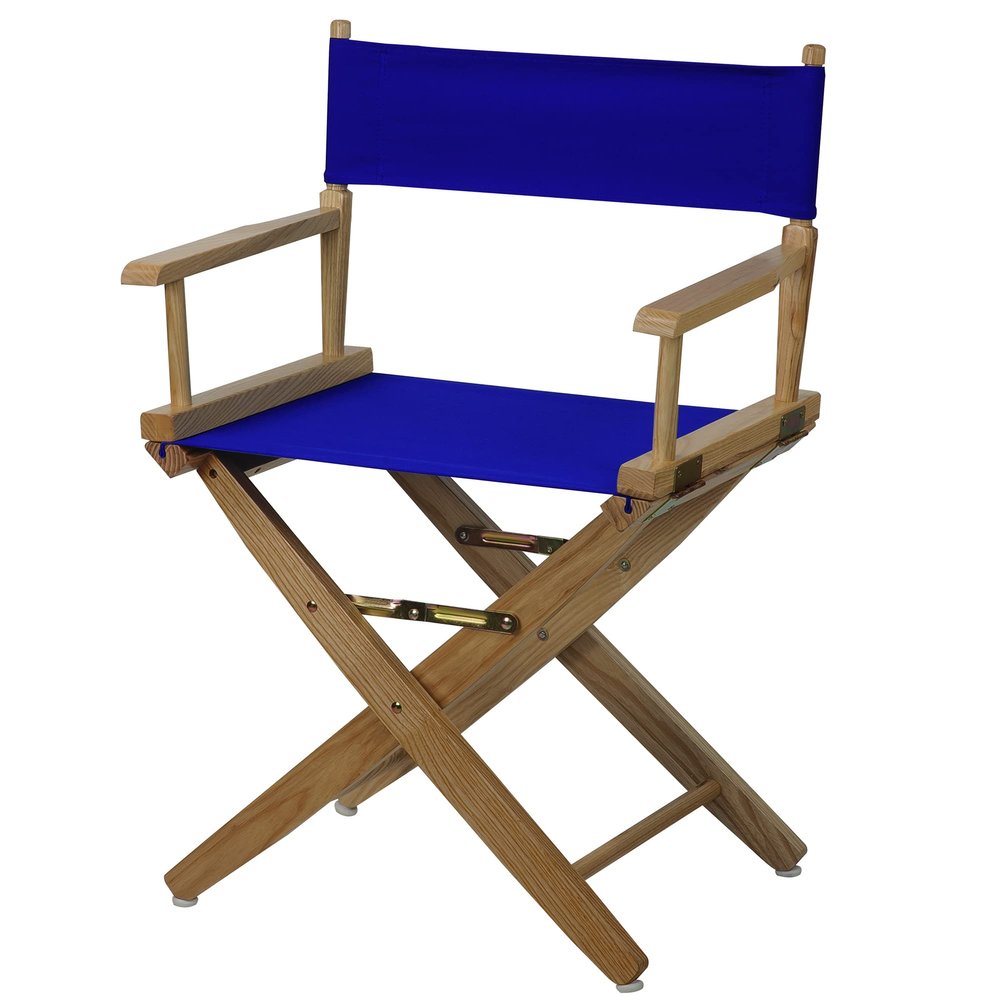 American Trails Extra-Wide Premium Directors Chair 18" H Classic Height Natural Frame Blue Canvas