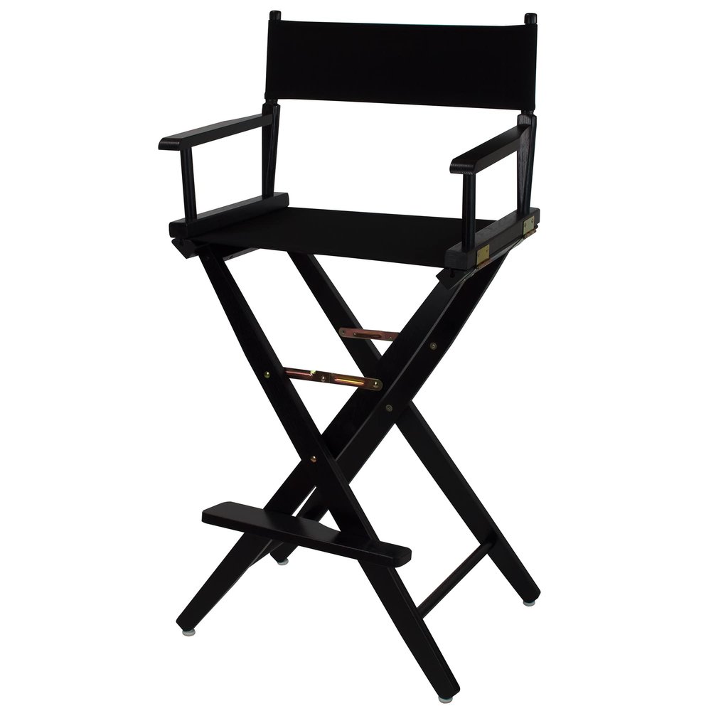 American Trails Extra-Wide Premium Directors Chair 30" H Bar Height Black Frame Black Canvas