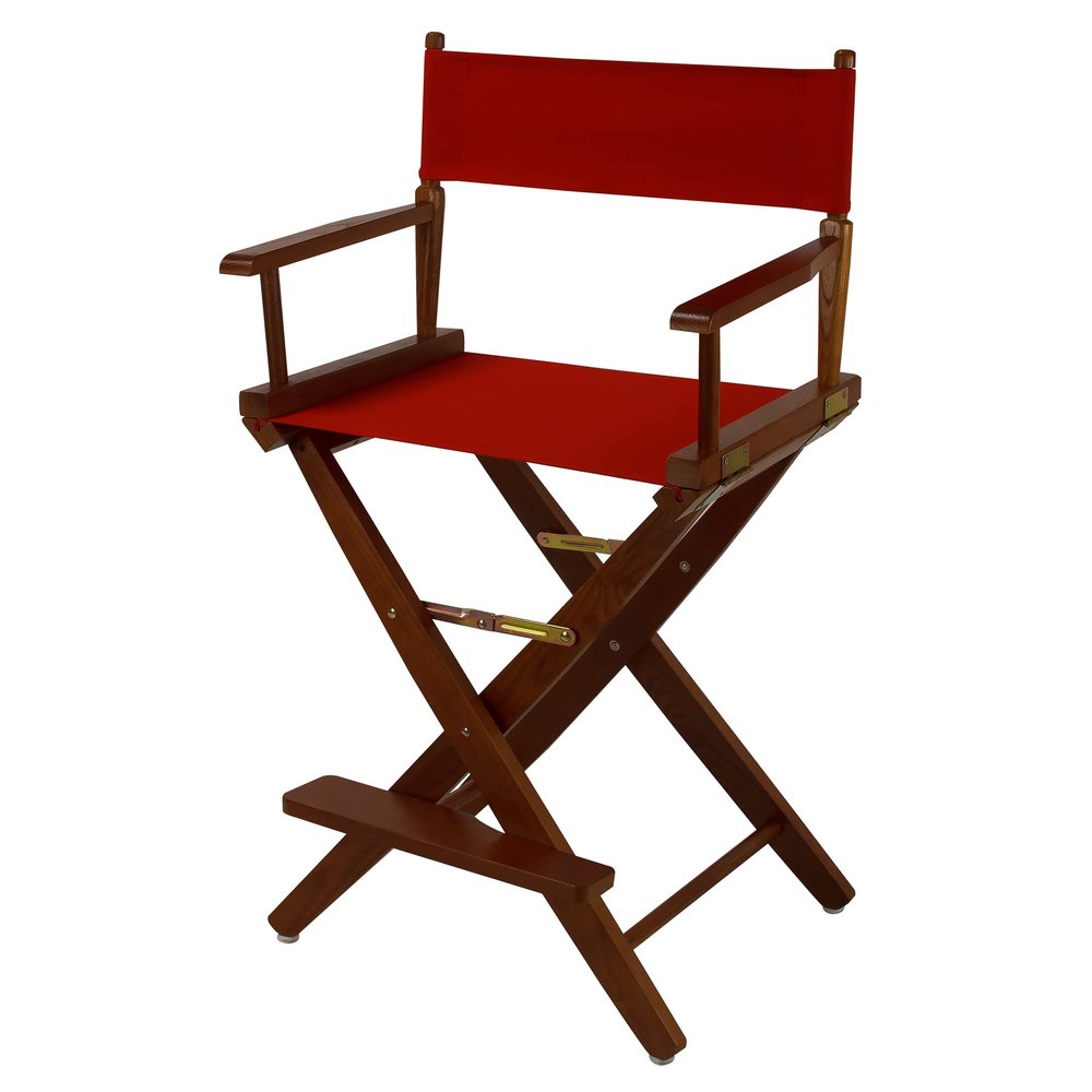 American Trails Extra-Wide Premium Directors Chair 24" H Counter Height Mission Oak Frame Red Canvas