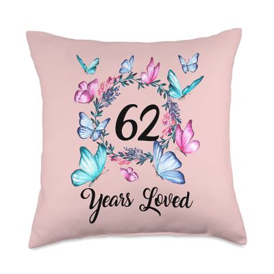 62 Year old birthday years loved for woman floral pattern Throw Pillow